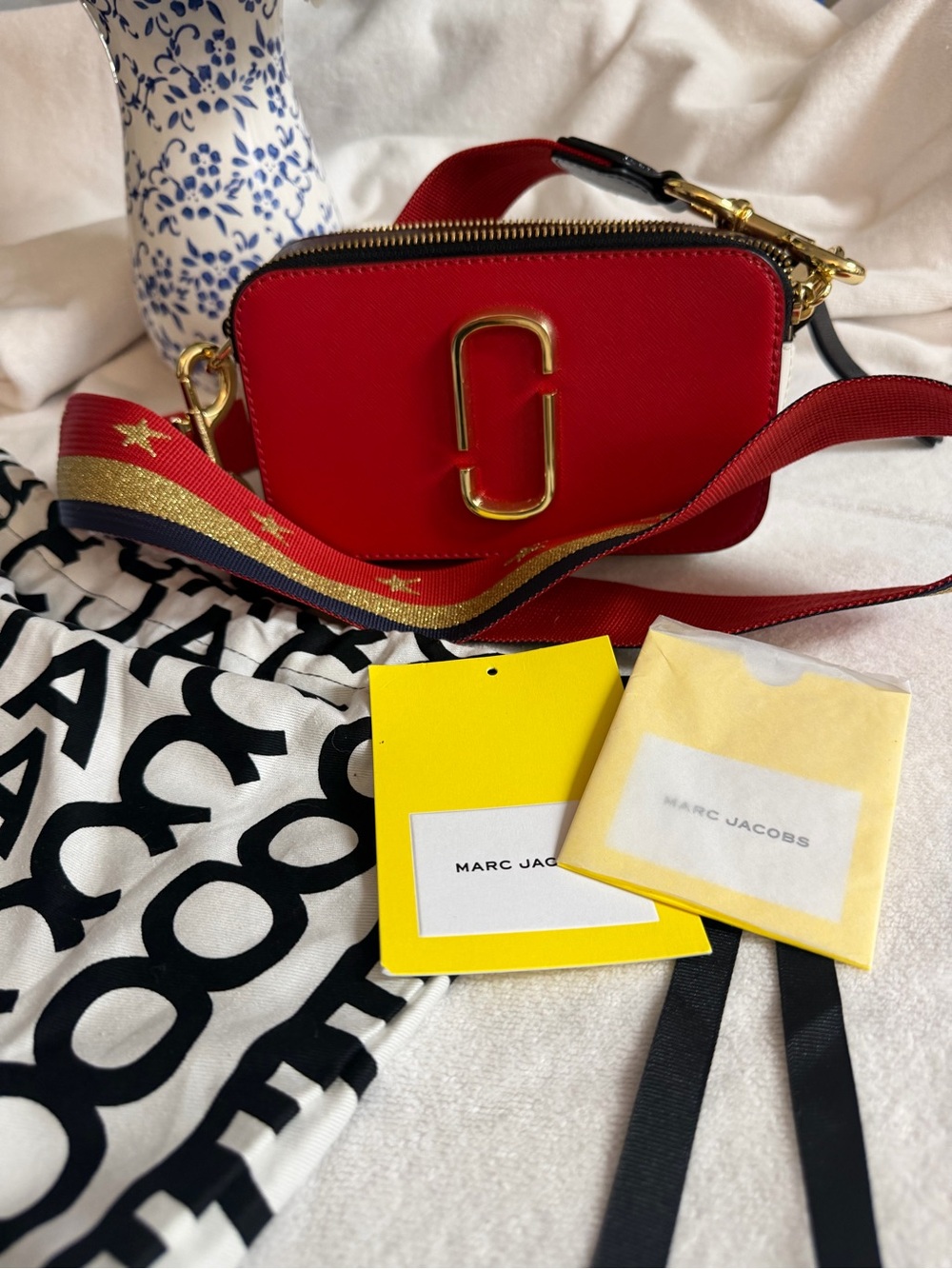 Marc Jacobs Red Saffiano Camera Crossbody with Gold Hardware